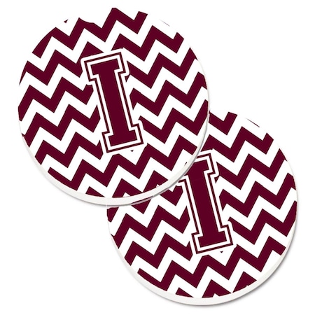 Carolines Treasures Letter I Chevron Maroon and White Set of 2 Cup Holder Car Coaster CJ1051-ICARC
